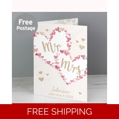 Personalised Mr & Mrs Confetti Hearts Wedding Card